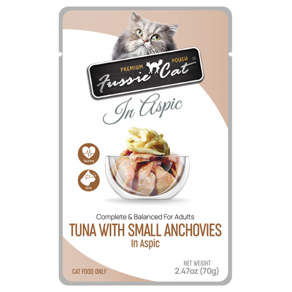 Fussie Cat Tuna with Small Anchovies in Aspic Cat Food (2.47 oz (70g) Pouch)