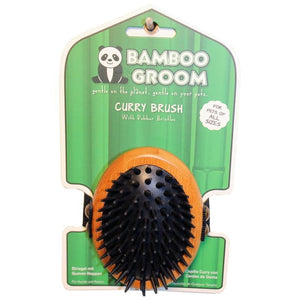 BAMBOO GROOM CURRY BRUSH W/RUBBER BRISTLES